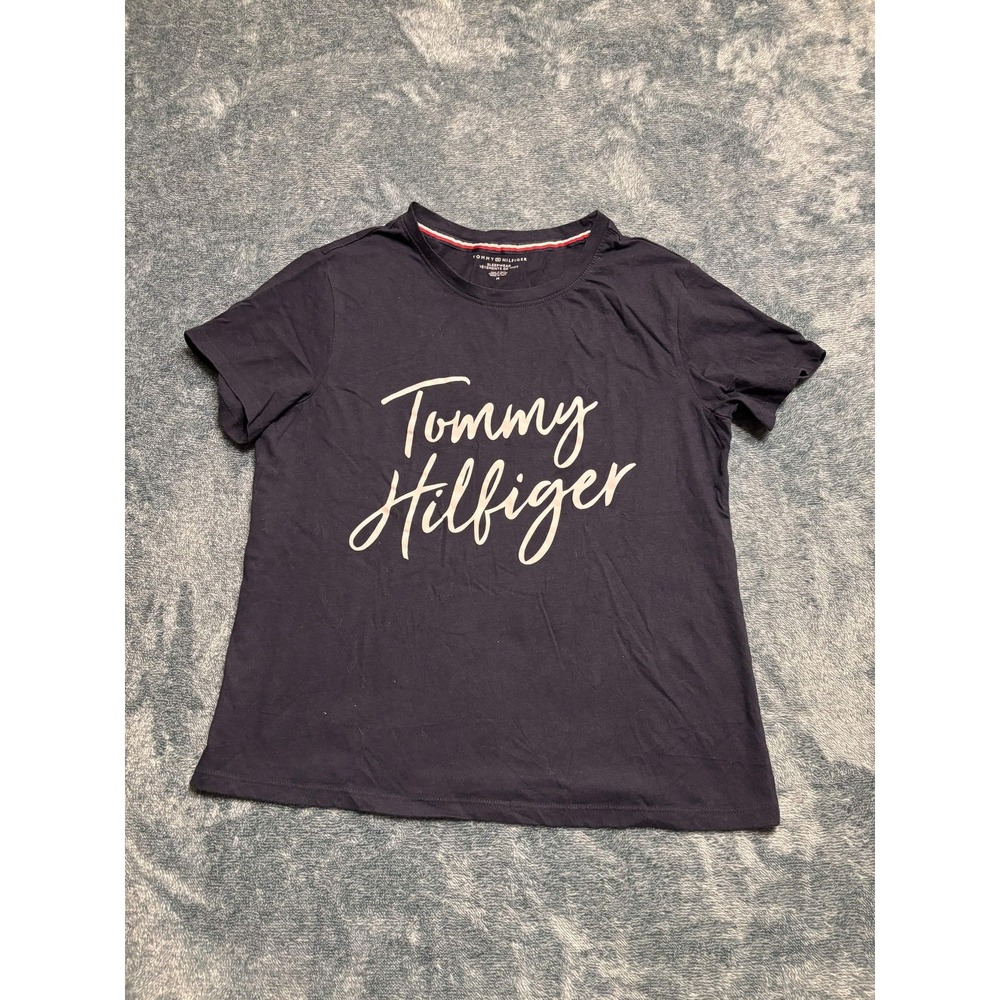 Tommy Hilfiger Men's Size M Navy Blue Script Logo Short Sleeve T-Shirt